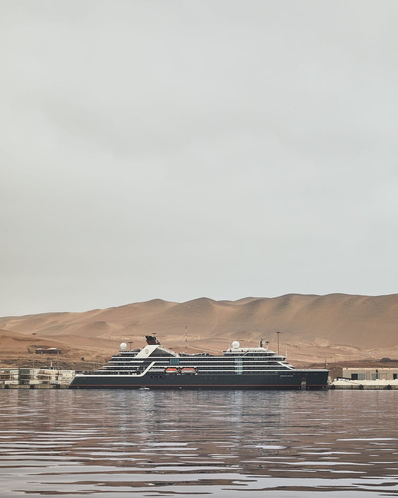 The Seabourn Venture cruise ship near the South American desert.