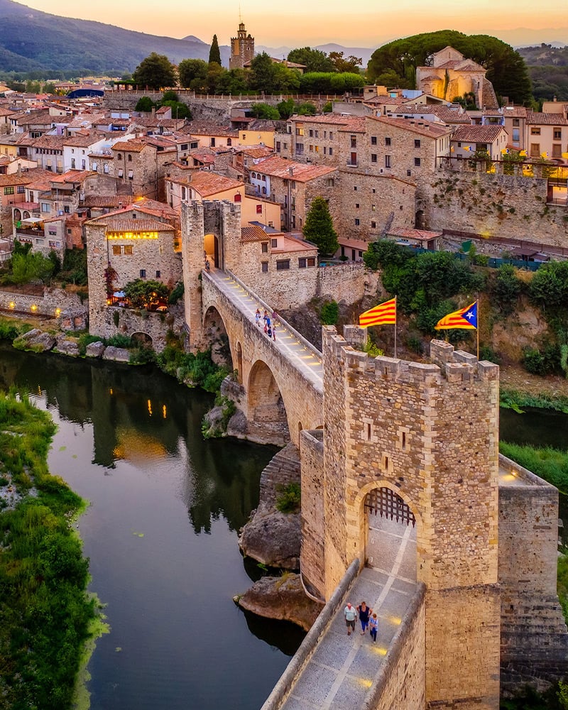 The medieval bridge of Besalu in Catalonia, Spain.