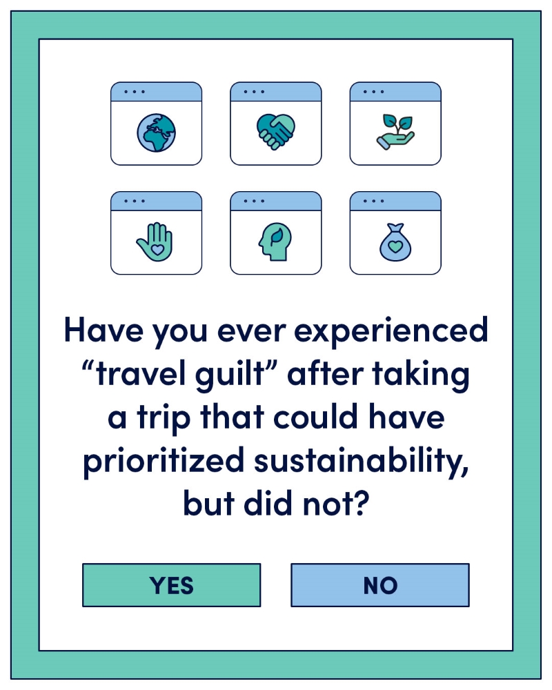 Image text reads: “Have you ever experienced ‘travel guilt’ after a trip that did not prioritize sustainability?”