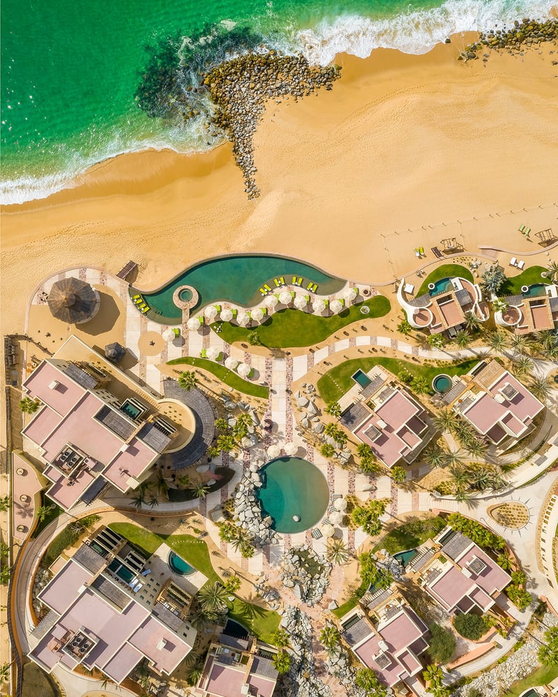 Waldorf Astoria Los Cabos Pedregal faces the ocean from its rocky perch.