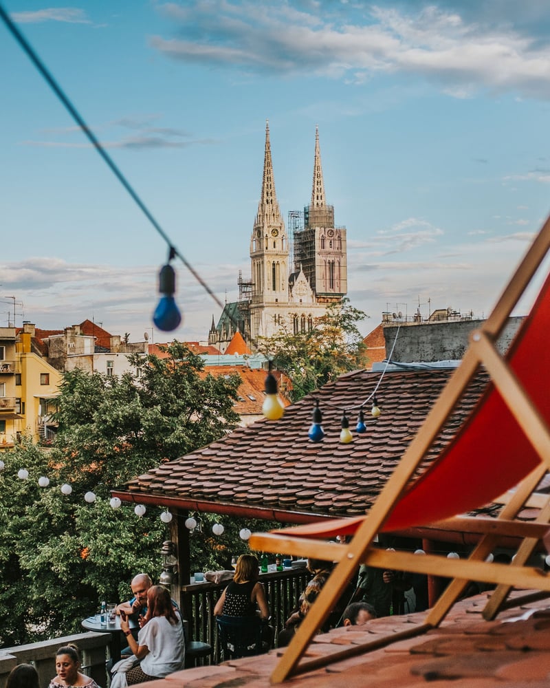 A rooftop view of Croatia’s capital city, including the Cathedral of Zagreb.